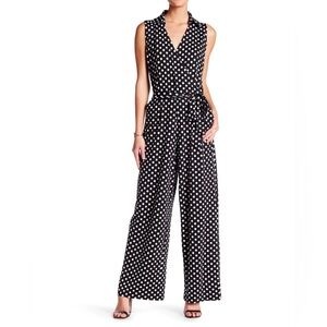 Nina Leonard Polka Dot Sleeveless Jumpsuit
